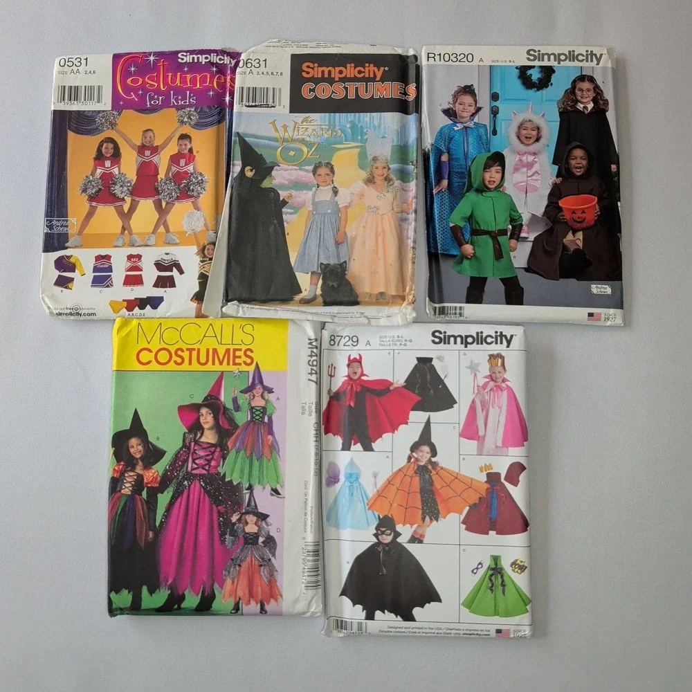 Lot of 10 Kids Costume Sewing Patterns Uncut Pokemon Xena Oz Witch Looney Tunes